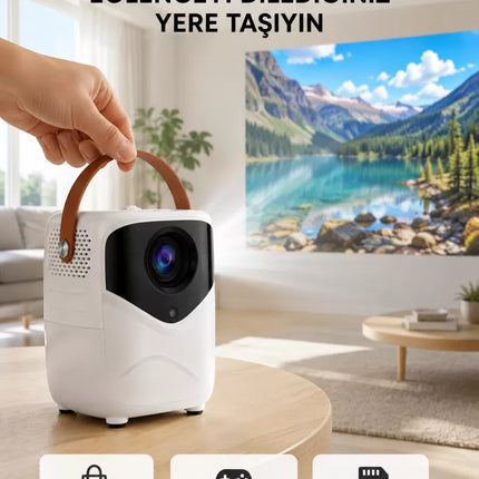 Mini Akıllı Projektör – 1080P Full HD, 64GB Depolama, 2GB RAM, Uzaktan Kumanda Destekli Yeni Nesil