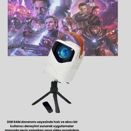 Mini Akıllı Projektör – 1080P Full HD, 64GB Depolama, 2GB RAM, Uzaktan Kumanda Destekli Yeni Nesil