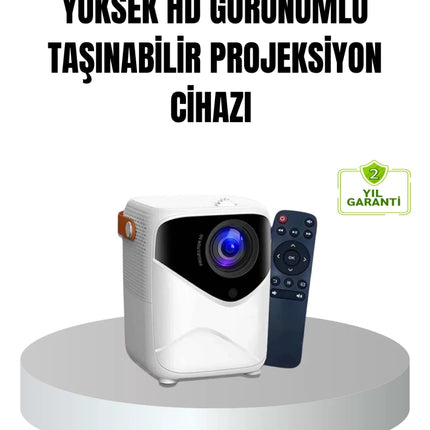 Taşınabilir 1080P HD Akıllı Projektör – 64GB Dahili Hafıza, 2GB RAM, Uzaktan Kumandalı