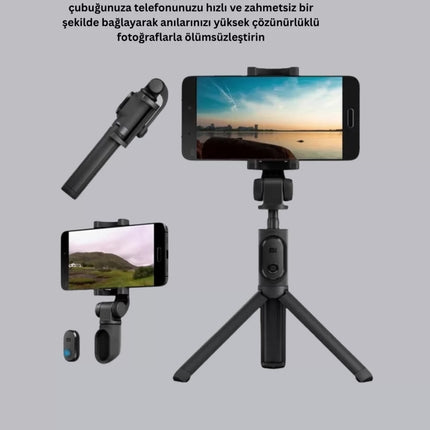 Bluetooth Selfie Çubuğu – 360° Dönebilen Başlık, Kablosuz Bağlantı