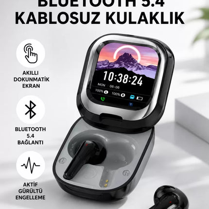 Bluetooth 5.4 Kulaklık – Gürültü Engelleme ve Akıllı Ekranlı Şarj Kutusu