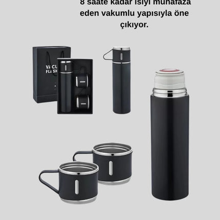 Paslanmaz Çelik 500 ml Termos Seti – 8 Saat Isı Koruma, Vakumlu, Sızdırmaz ve Taşınabilir