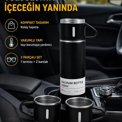 500 ml Paslanmaz Çelik Termos Seti – Sızdırmaz, Vakumlu, Isı Koruma Özellikli, Taşınabilir Termos