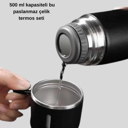 500 ml Paslanmaz Çelik Termos Seti – Sızdırmaz, Vakumlu, Isı Koruma Özellikli, Taşınabilir Termos