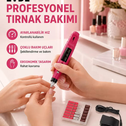 Profesyonel Tırnak Matkap Makinesi – USB Şarjlı, Ayarlanabilir Hız, Düşük Titreşimli ve Sessiz Çalışma
