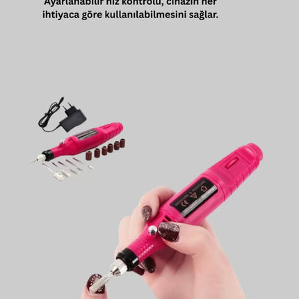 Profesyonel Tırnak Matkap Makinesi – USB Şarjlı, Ayarlanabilir Hız, Düşük Titreşimli ve Sessiz Çalışma