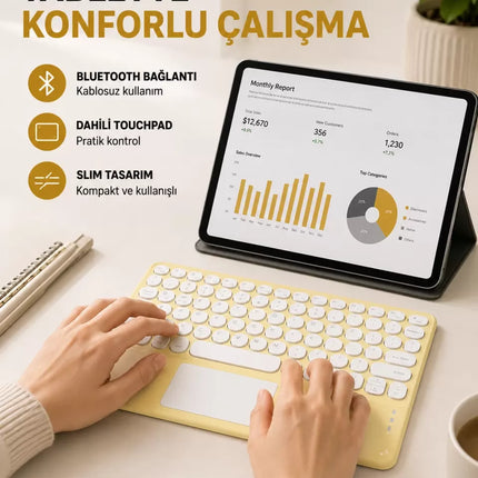 Bluetooth Kablosuz Klavye – İnce Slim Model, Tablet ve Akıllı TV Uyumlu, Sessiz Tuşlu Taşınabilir Klavye