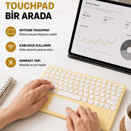 Bluetooth Klavye – Kablosuz, Sessiz Tuşlu, Android iOS Windows Uyumlu, Kompakt Taşınabilir Tasarım