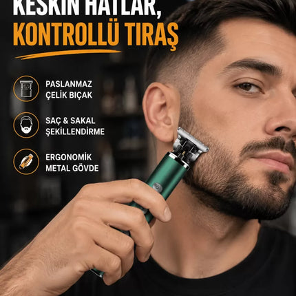Şarjlı Erkek Tıraş Makinesi – 180 Dakika Pil Ömrü, 2.5 Saat Hızlı Şarj, USB ve Powerbank Uyumlu