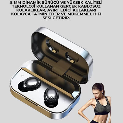 Gerçek Kablosuz Kulaklık – Bluetooth 5.0, Şarj Kutulu, Parmak İzi Kontrollü