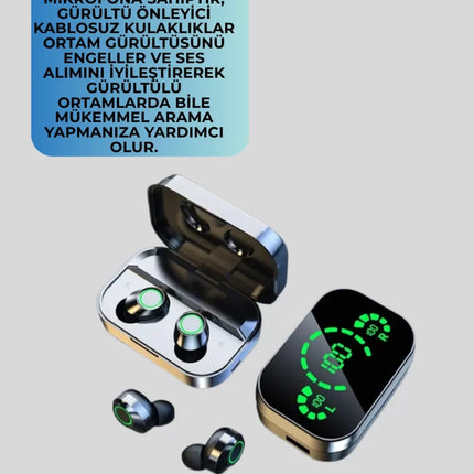 Kablosuz Kulak İçi Bluetooth Kulaklık – Dokunmatik Kontrol ve LED Şarj Ekranı