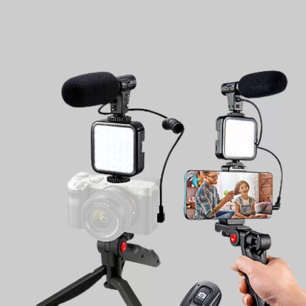 Telefon Video Çekim Kiti LED Aydınlatma Mikrofon Tripodlu Tam Set
