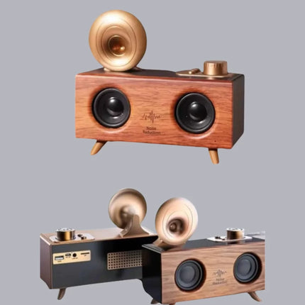Çift Hoparlörlü Retro Bluetooth Speaker 1800mAh Bataryalı AUX USB SD Kartlı