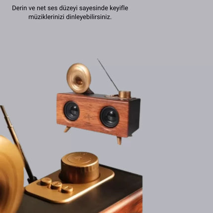 Gramafon Tasarımlı Bluetooth Hoparlör 3D Ses Teknolojili Çok Fonksiyonlu
