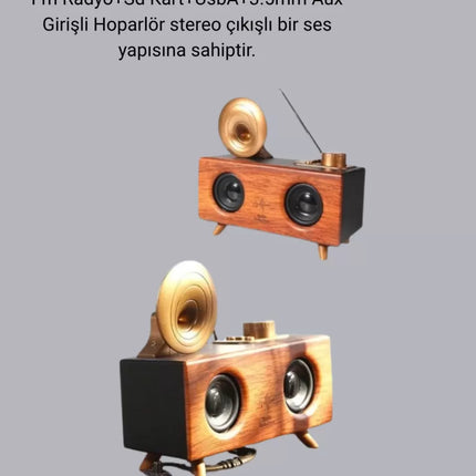 Gramafon Tasarımlı Bluetooth Hoparlör 3D Ses Teknolojili Çok Fonksiyonlu