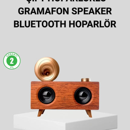 Retro Gramafon Bluetooth Hoparlör Çift Stereo Sesli FM Radyo Destekli