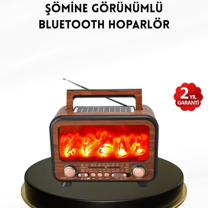 Alev Işığı Efektli Solar Bluetooth Hoparlör Radyo Destekli Taşınabilir Model