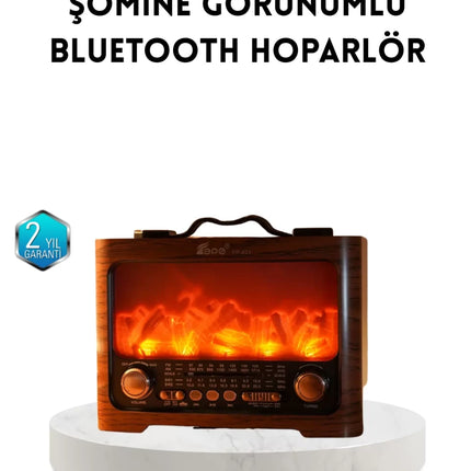 Şömine Efektli Solar Hoparlör Bluetooth 5.3 Radyo AUX USB TF Destekli