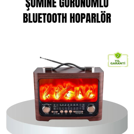 Solar Şarjlı Şömine Alev Efektli Bluetooth Hoparlör 7W Taşınabilir Ses Sistemi