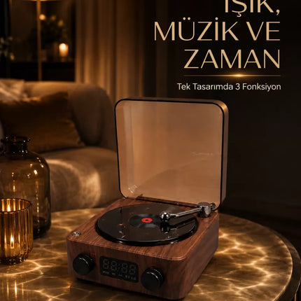 Bluetooth Hoparlörlü Gece Lambası Dijital Saat ve Ambiyans Işığı Çok Amaçlı