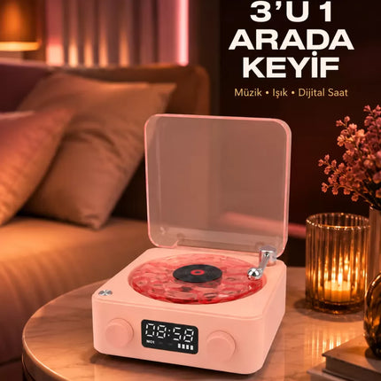 Gece Lambası Stereo Bluetooth Hoparlör Dijital Saat Su Dalgası Efektli 3-ü-1 Cihaz