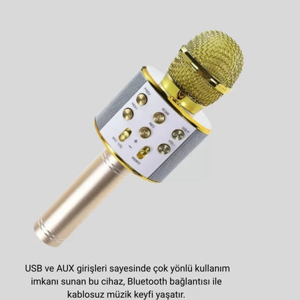 Karaoke Mikrofonu Bluetooth USB AUX Girişli Yankı Efektli