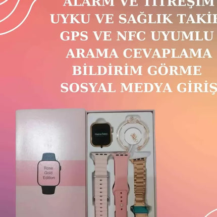 Yeni Nesil Pembe Dokunmatik Ekran Akıllı Saat ve Oyuncu Kulaklığı Kablosuz Bluetooth Kulaklık