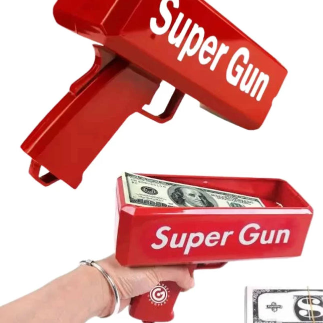 Kırmızı Parti Oyuncağı Para Saçma Fırlatma Tabancası Makinesi Super Money