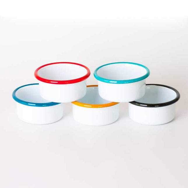 Enamel Jam and Sauce Bowl White Oxidized Yellow