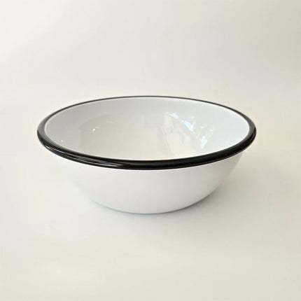 Enamel Bowl 26 cm White Cord Black