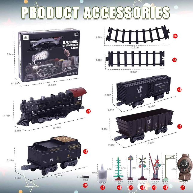 Classic Steam Remote Control 2.4 Ghz Battery Operated Train Set 30 Pieces 1613G