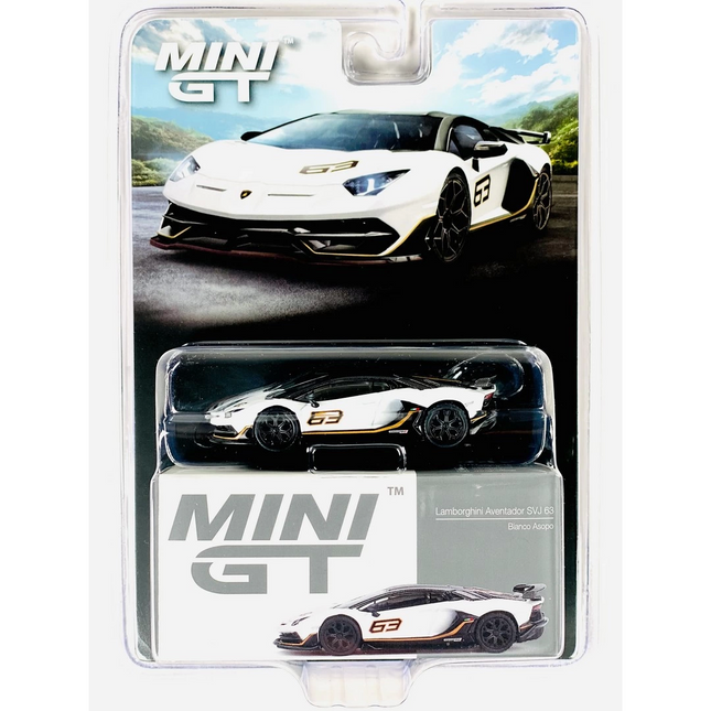 Mini GT 1/64 Lamborghini Aventador SVJ 63 Bianco Asopo