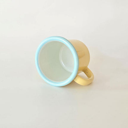 Small Enamel Mug with Yellow Rim and Blue