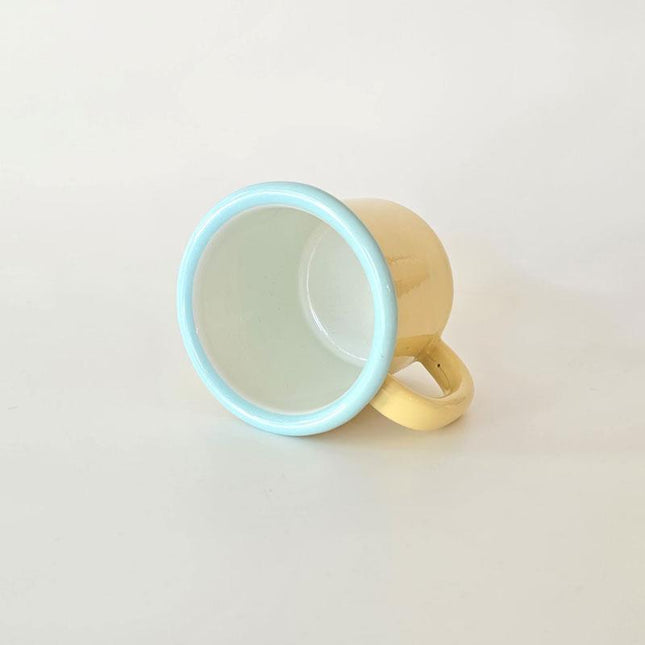 Small Enamel Mug with Yellow Rim and Blue