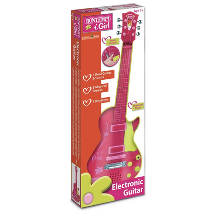 Elektronik Tuşlu ve Telli Askılı Pembe Gitar