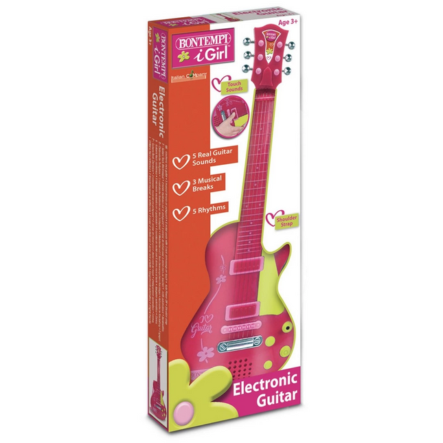 Elektronik Tuşlu ve Telli Askılı Pembe Gitar