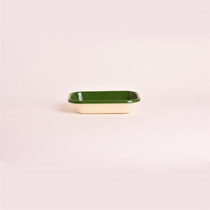 Emaye 16X11 Cm Meze Tabağı Krem-İç/Kordon Asker Yeşili