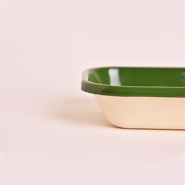 Emaye 16X11 Cm Meze Tabağı Krem-İç/Kordon Asker Yeşili