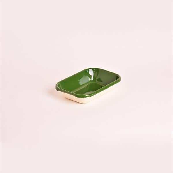 Emaye 16X11 Cm Meze Tabağı Krem-İç/Kordon Asker Yeşili