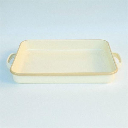 Emaye Kulplu Dikdörtgen Fırın Tepsisi Krem
