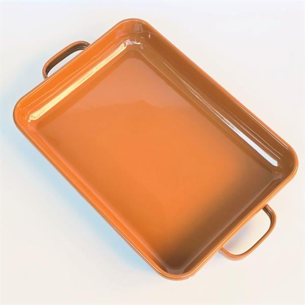 Emaye Kulplu Dikdörtgen Fırın Tepsisi Kahve