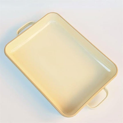 Emaye Kulplu Dikdörtgen Fırın Tepsisi Krem