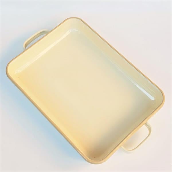 Emaye Kulplu Dikdörtgen Fırın Tepsisi Krem