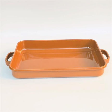 Emaye Kulplu Dikdörtgen Fırın Tepsisi Kahve