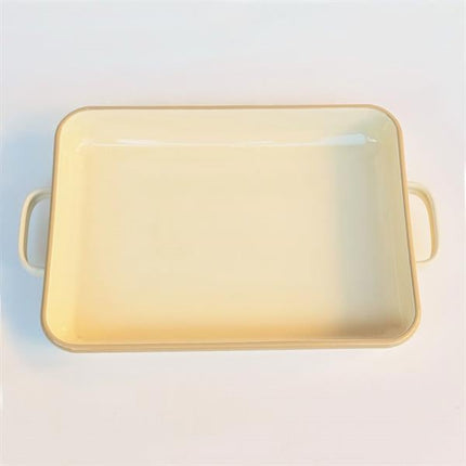 Emaye Kulplu Dikdörtgen Fırın Tepsisi Krem