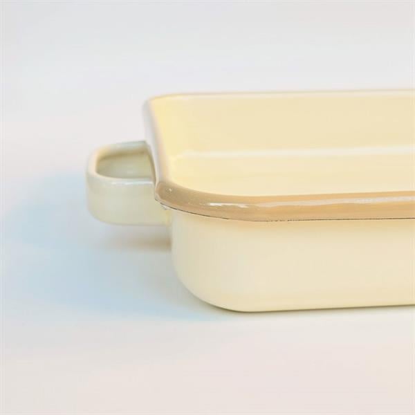 Emaye Kulplu Dikdörtgen Fırın Tepsisi Krem