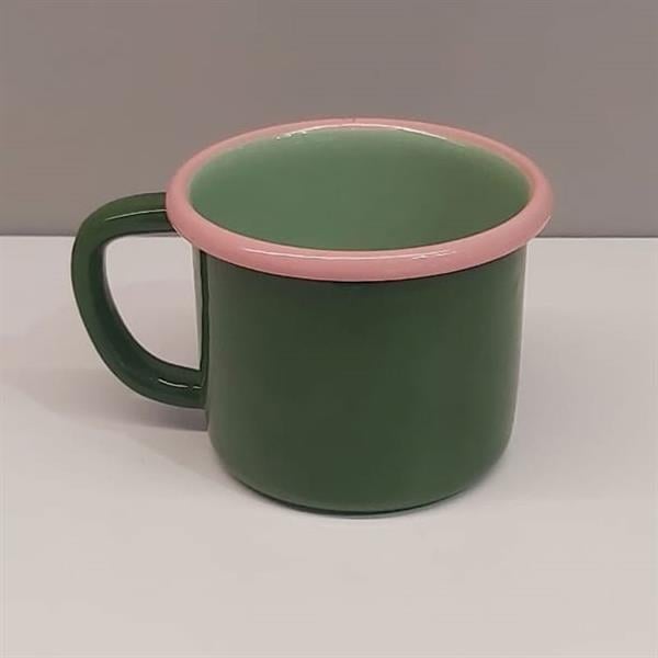 Emayra Emaye Kupa 350 Ml | Yeşil Kordon Pembe