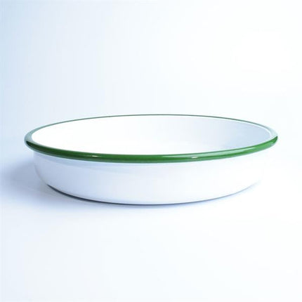 Emaye Yuvarlak Fırın Tepsisi Beyaz Kordon Yeşil
