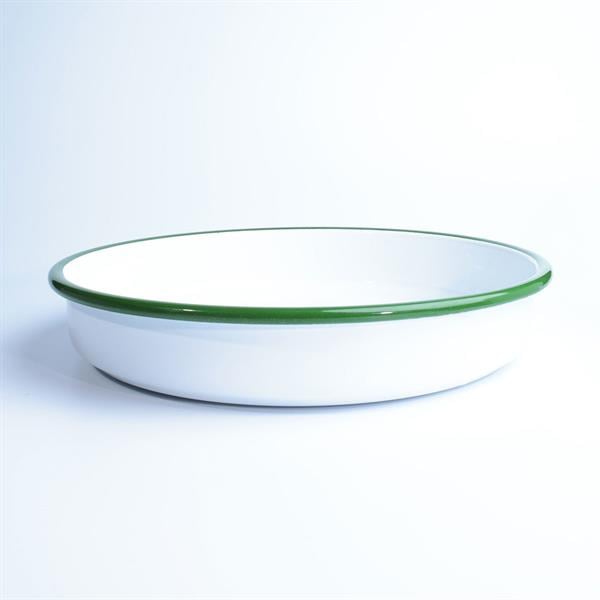 Emaye Yuvarlak Fırın Tepsisi Beyaz Kordon Yeşil