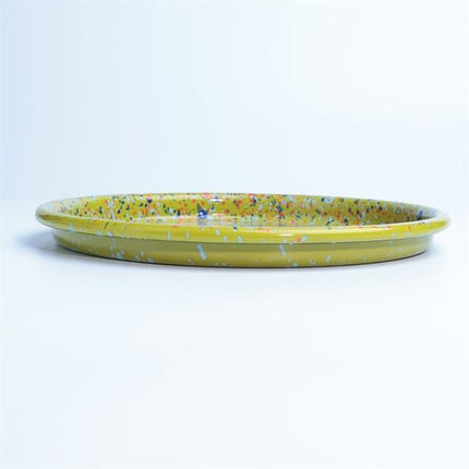 Emayra Emaye Pizza Tabağı 22 Cm | Serpme Desen Koyu Yeşil